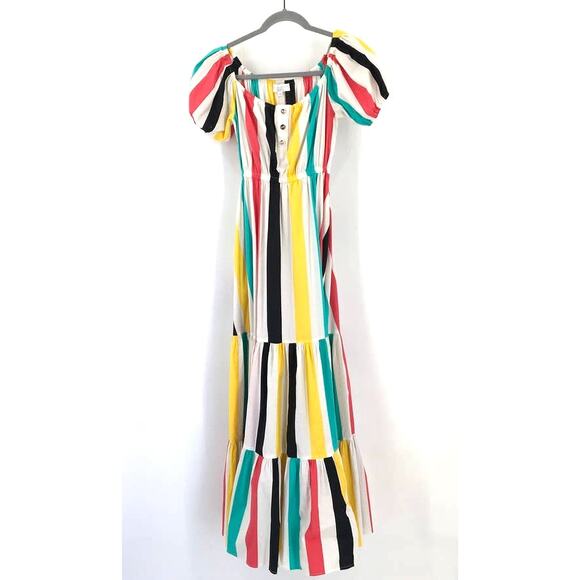 Caroline Constas Bardot Off Shoulder Striped Voile Maxi Dress - Picture 2 of 7
